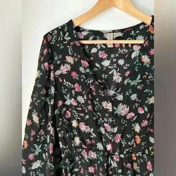 H&M Black Pink Floral Boho Bohemian Fairy Core Euro Summer Romantic Romper XS - Picture 4 of 11